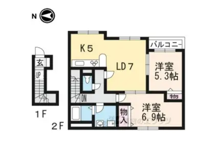 ファインビューヒルズ2(2LDK/2階)の間取り写真