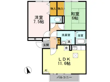 グレイスフルYA棟(2LDK/1階)の間取り写真