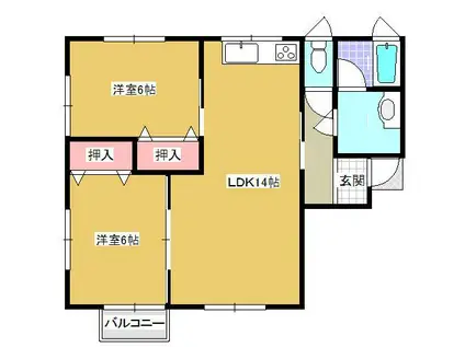 〇シャルム城北1(2LDK/2階)の間取り写真