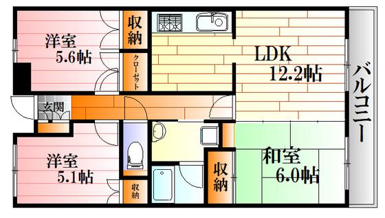 倉西ビル(3LDK/5階)の間取り写真