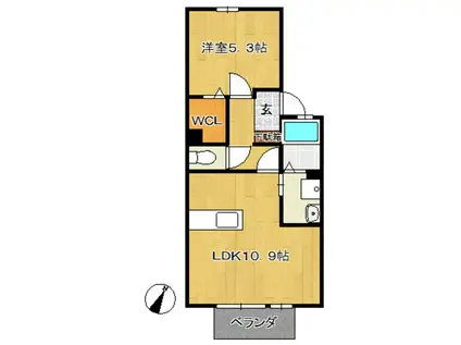 ミルキーウェイ B棟(1LDK/2階)の間取り写真