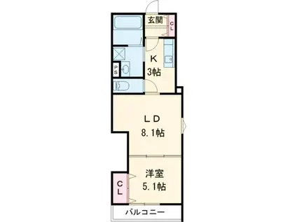 クリエオーレ忍ヶ丘(1LDK/1階)の間取り写真