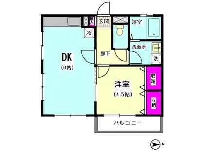 第1フリヨ(1DK/3階)の間取り写真