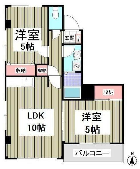 シーサイドハイムカトウII(2DK/2階)の間取り写真