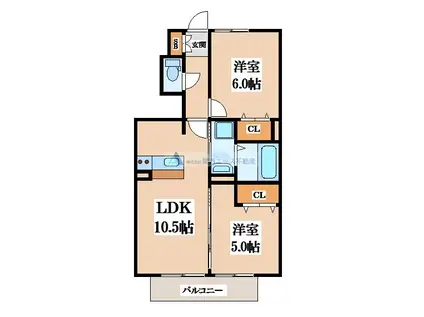 フローラメゾンII(2LDK/1階)の間取り写真
