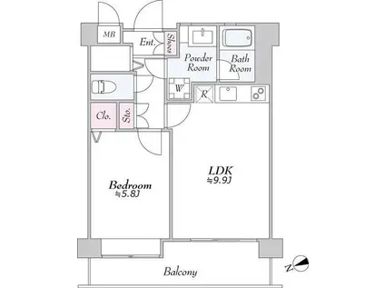 ダイワ芝浦ビル(1LDK/12階)の間取り写真