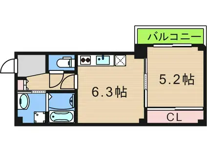 GARDENIA天王寺南(1DK/3階)の間取り写真