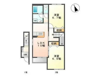 落ち着いた住環境が魅力(2LDK/2階)の間取り写真