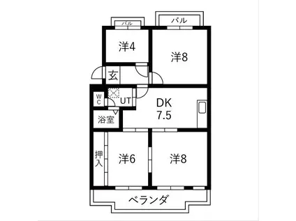 ルーミック ノート 緑丘(4DK/4階)の間取り写真