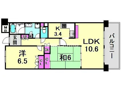 甲子園六石町ハイツ(2LDK/1階)の間取り写真