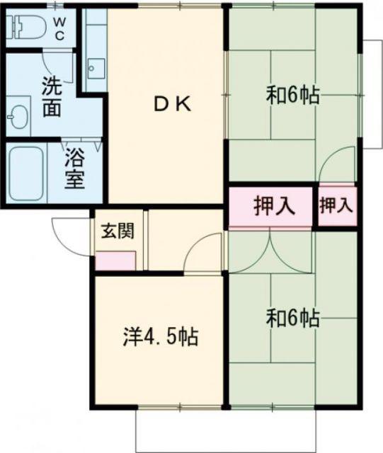 ハイツ二番館A棟(3DK/2階)の間取り写真
