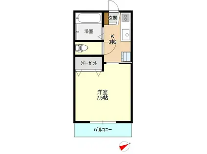 サンテラスB棟(1K/1階)の間取り写真