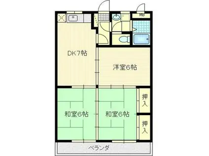 ベルコート西原台(3DK/2階)の間取り写真