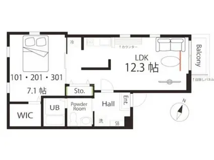 ハーミットクラブハウス トゥギャザーマーサグランデ鶴見(1LDK/1階)の間取り写真