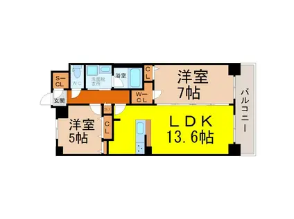 S-RESIDENCE六番町(2LDK/9階)の間取り写真