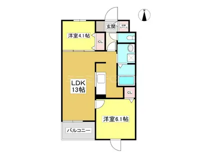 フェリシエ(2LDK/2階)の間取り写真