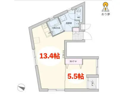 ウノビスタ鶴見A(1LDK/3階)の間取り写真