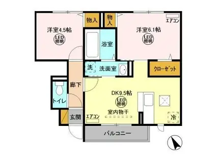 ウィット デセール(2DK/1階)の間取り写真