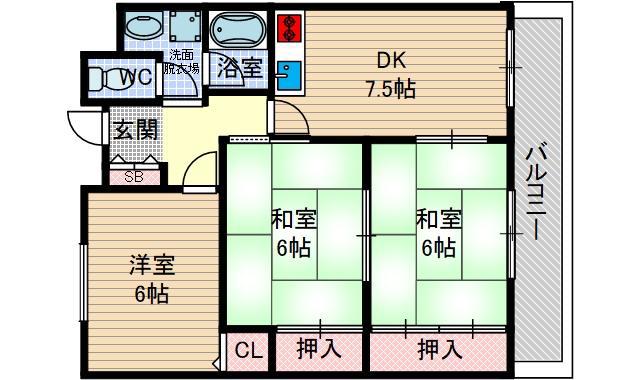 サンハイツ沢良宜西(3DK/3階)の間取り写真