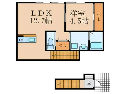 SKY FIRST YUKUHASHI A(1LDK/2階)の間取り写真