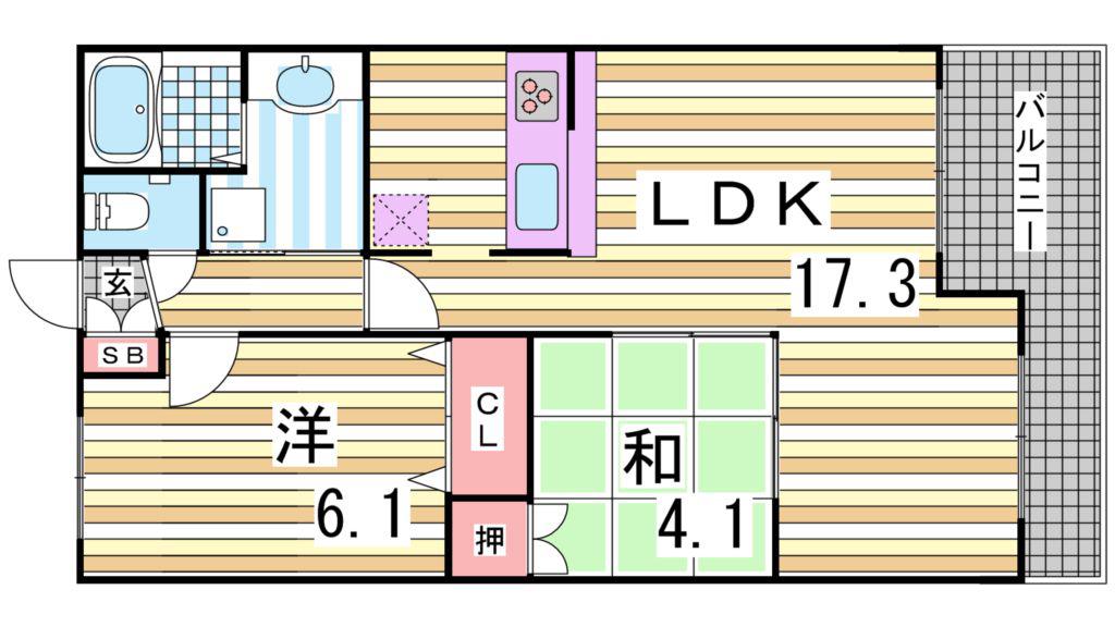レジディア三宮東(2LDK/11階)の間取り写真