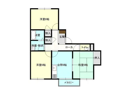 メナジュ夢 M棟(3DK/1階)の間取り写真