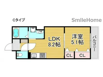 クリエオーレ聖天下(1LDK/2階)の間取り写真