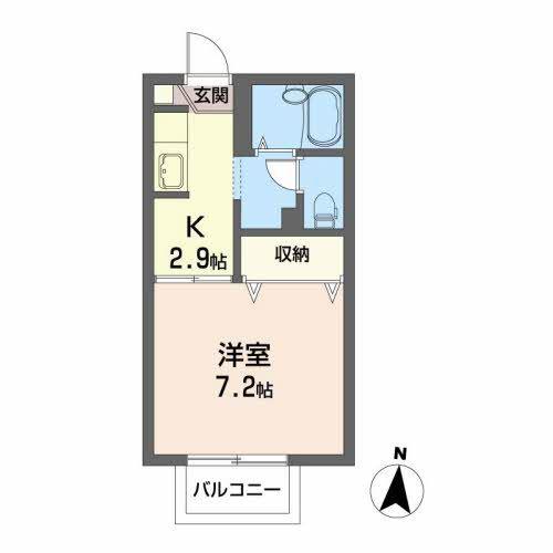 カオリーモ境田B(1K/2階)の間取り写真
