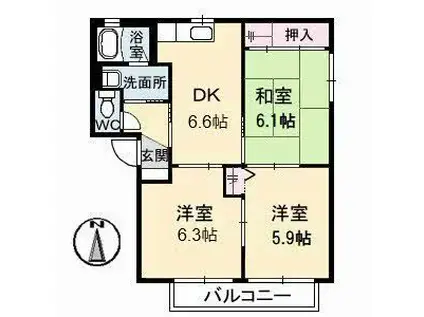 シャーメゾンラヴィ F棟(3DK/2階)の間取り写真