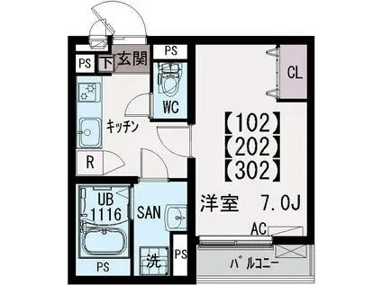 イクシオ中葛西(1K/1階)の間取り写真