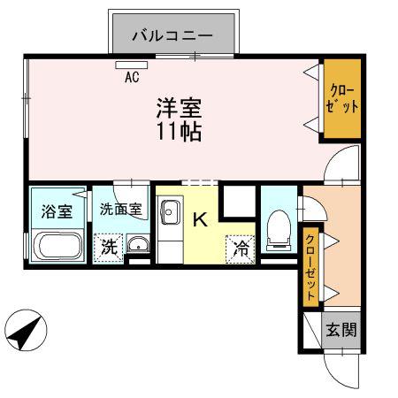リビングタウン塩冶 A棟(ワンルーム/2階)の間取り写真