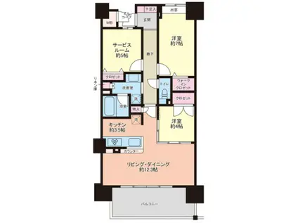 パークナード牛田本町ウエストウイング(2SDK/13階)の間取り写真