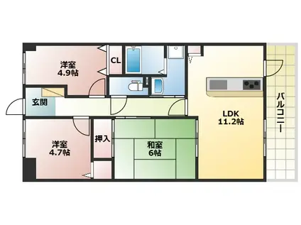 プレステージ明石魚住VII(3LDK/9階)の間取り写真
