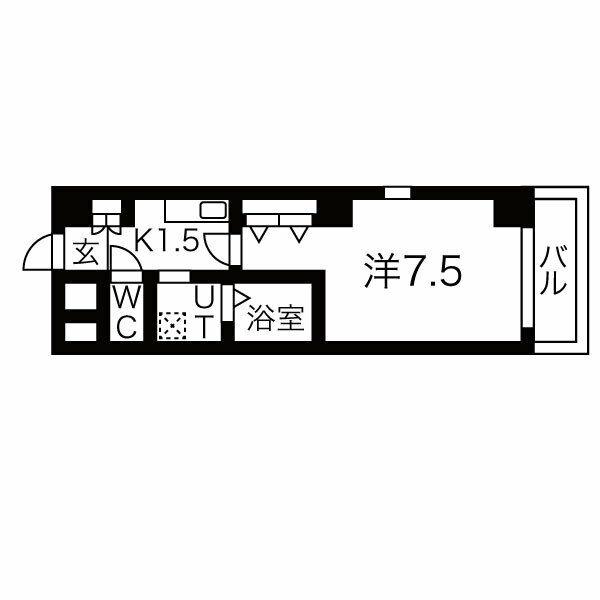 ルミエール田辺(1K/5階)の間取り写真