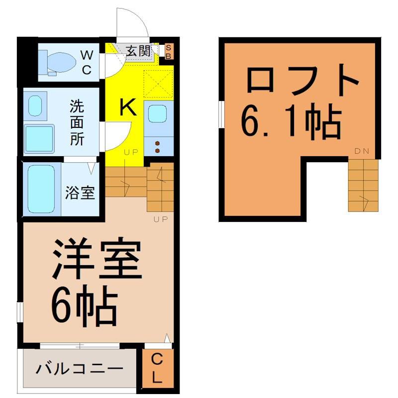 SERENUS塩釜口(1SK/2階)の間取り写真