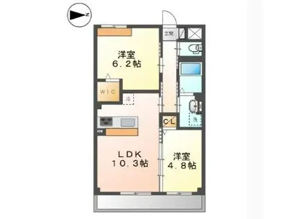 エルヴィータ大山崎 2F(2LDK/2階)の間取り写真