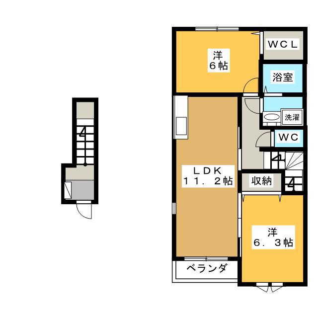 ピアチェーレ(2LDK/2階)の間取り写真