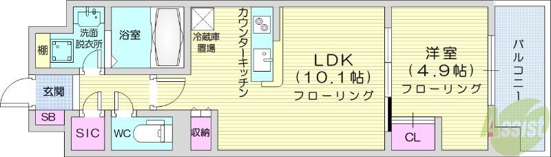 ロイヤルパークス仙台青葉通(1LDK/15階)の間取り写真
