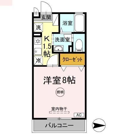 ベルシャトル B棟(1K/2階)の間取り写真