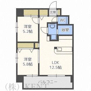 RHAM円山(2LDK/9階)の間取り写真