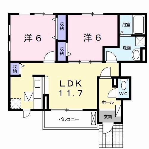 NEOエミサト B(2LDK/1階)の間取り写真