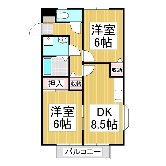 サンビレッジ花櫚B(2DK/2階)の間取り写真
