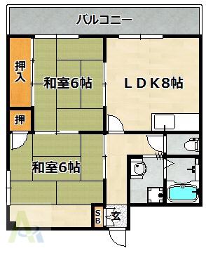 セントラルハイツ宮川(2LDK/5階)の間取り写真