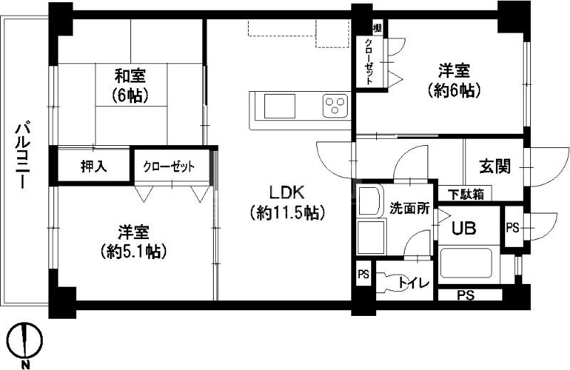 コーポJOY(3LDK/4階)の間取り写真