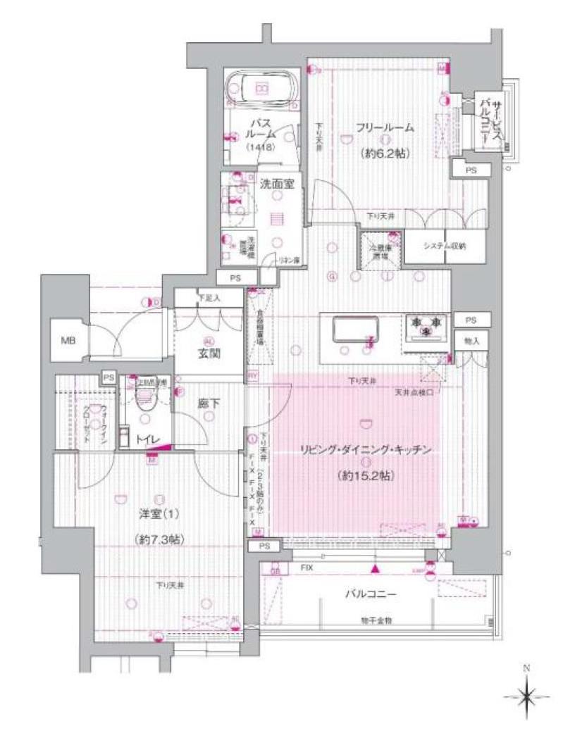 グランリソシエ烏丸御池(1SLDK/8階)の間取り写真