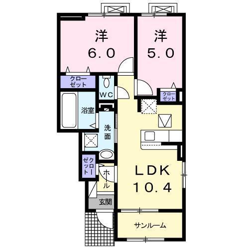 メゾンフランF(2LDK/1階)の間取り写真