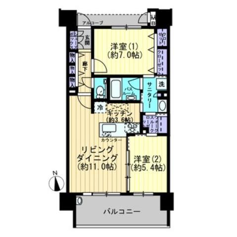 アルビオ・ガーデン西川原(2LDK/6階)の間取り写真