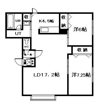 ラテラB(2LDK/1階)の間取り写真
