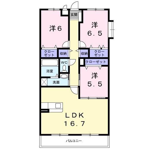 サウスコート(3LDK/2階)の間取り写真