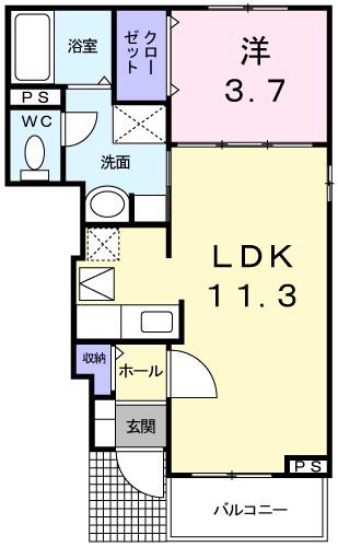 カルムメゾンB(1LDK/1階)の間取り写真